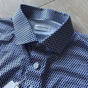 Collars & Co Dress Collar Polo Tee Mens Large Vantage Blue White Short Sleeve